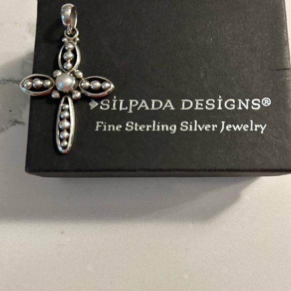 Silpada pearl cross pendant (S0971) 1 1/2”. SS 925 with popcorn type accents. - Picture 2 of 4